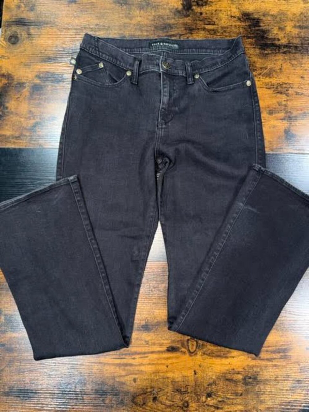 Rock & Republic Kendra Black Rhinestone Pocket Curvy Bootcut Jeans Size 12M